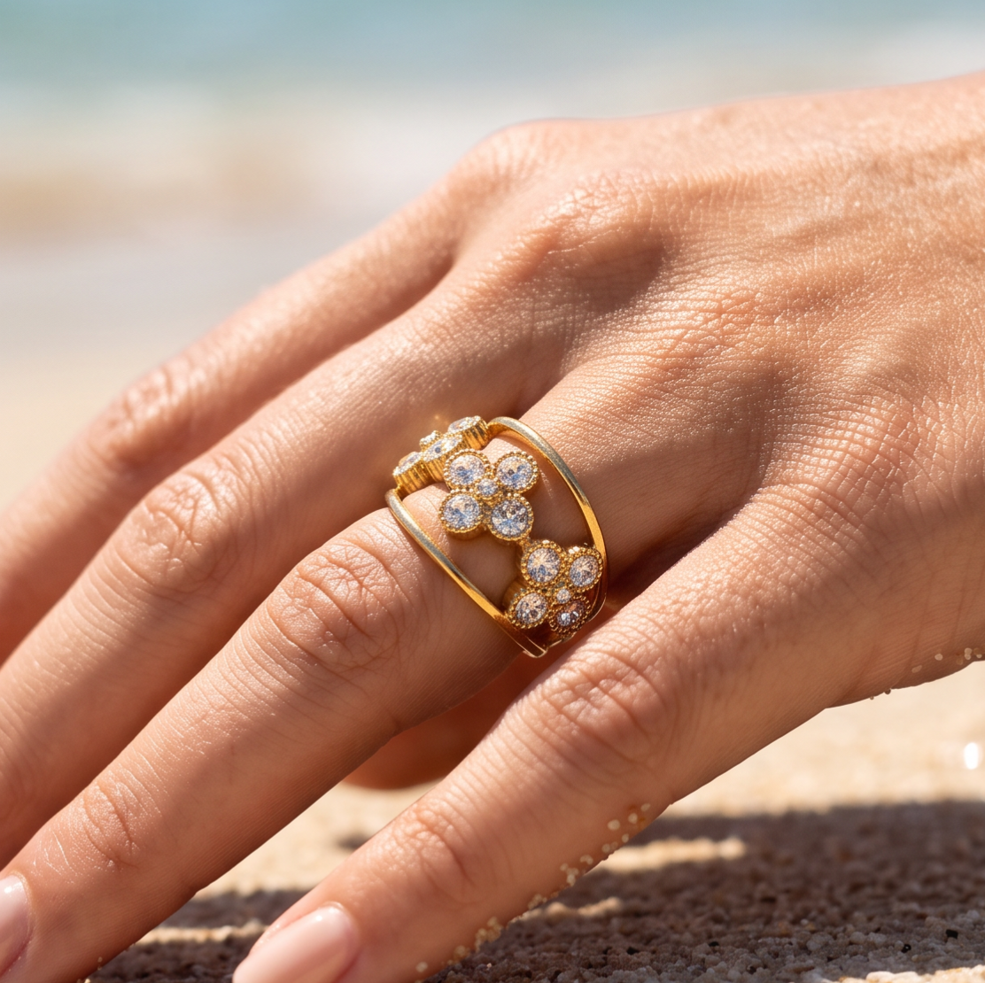 Bague dorée fleurs