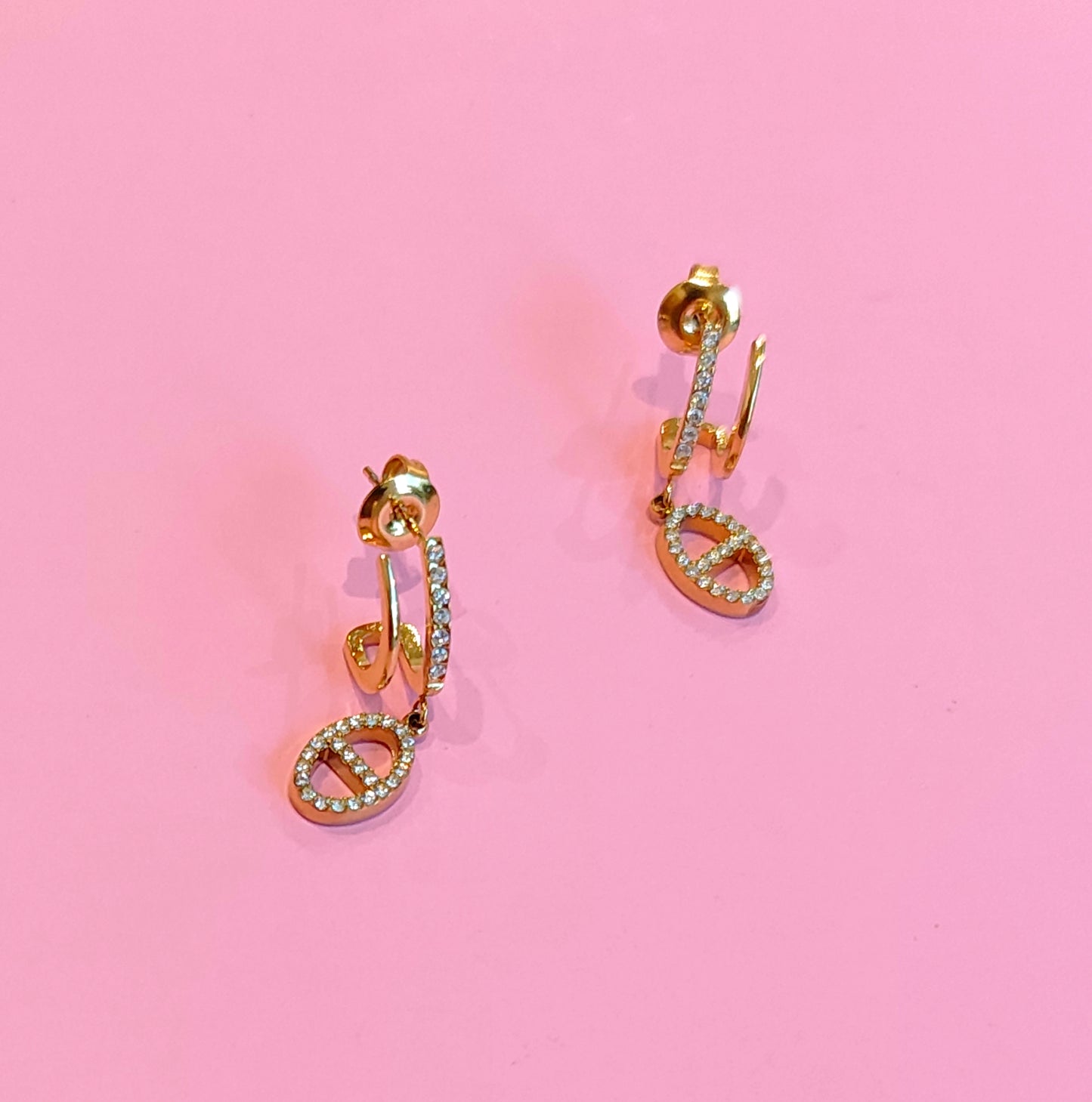 Boucles d'oreilles dorées mailles marine