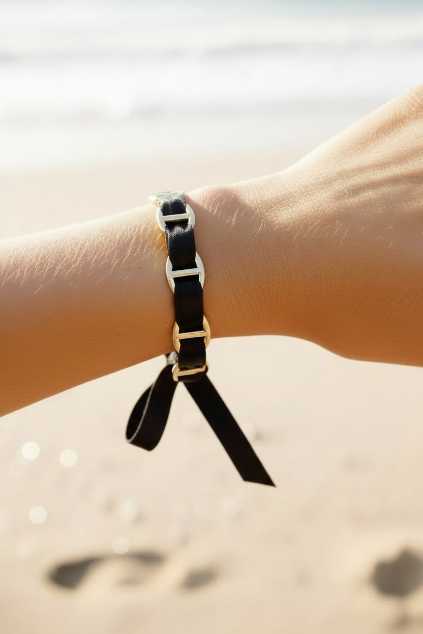 Jonc doré mailles marine noir ⭐🖤