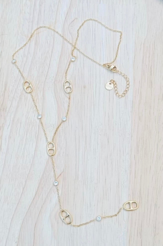 Collier y doré mailles marine