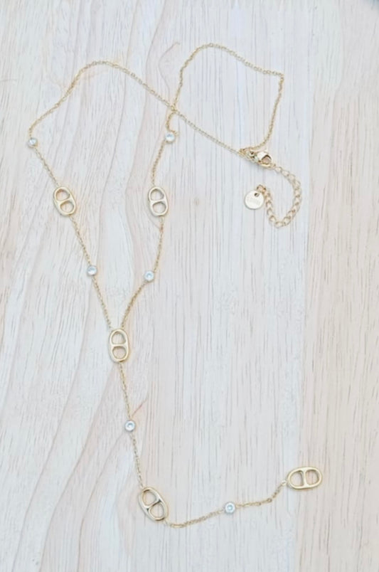 Collier y doré mailles marine