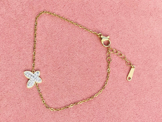 Bracelet doré papillon strass