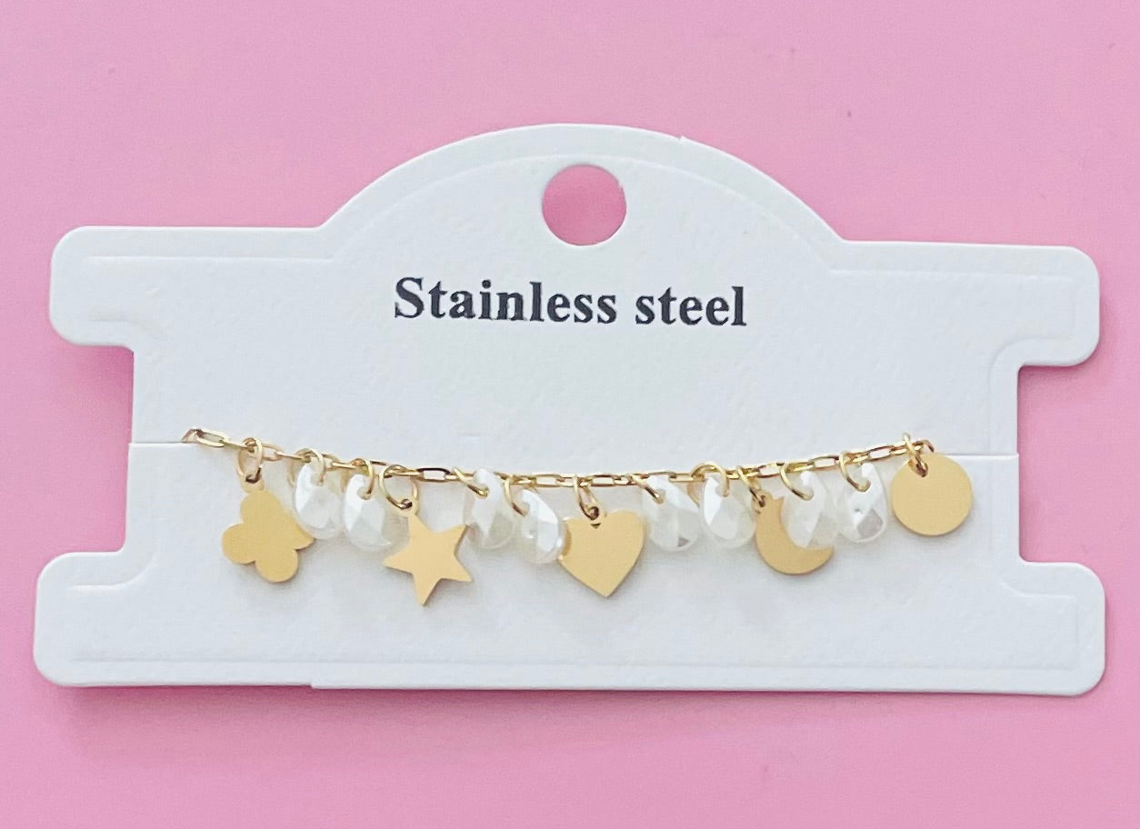 Bracelet doré cœurs étoiles lune