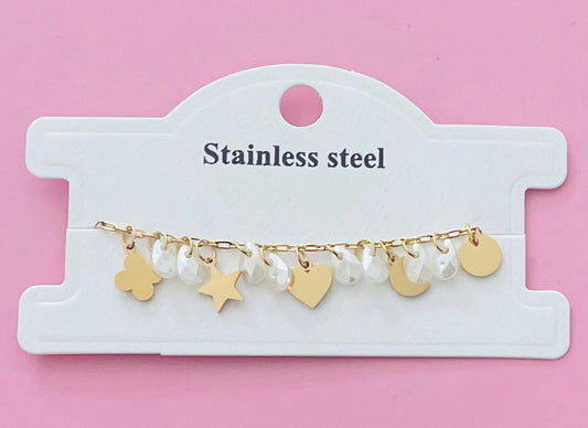 Bracelet doré cœurs étoiles lune