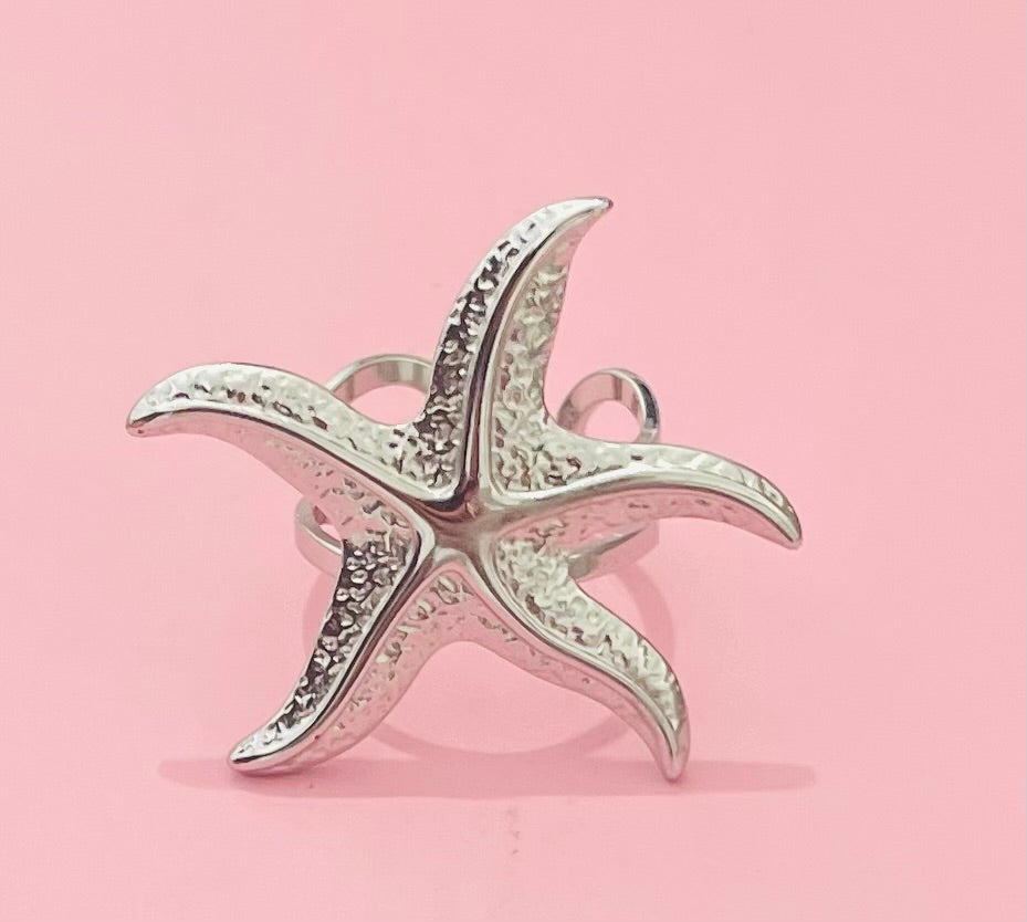 Bague argentée étoile de mer