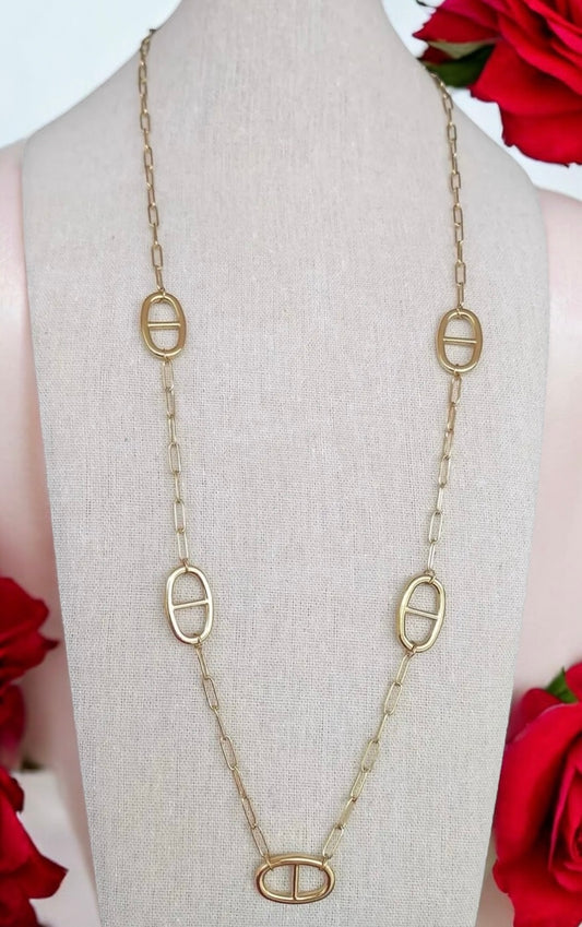 Sautoir doré tendance mailles marine🎀✨