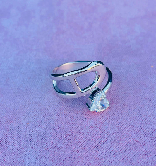 Bague argentée maille marine cœur