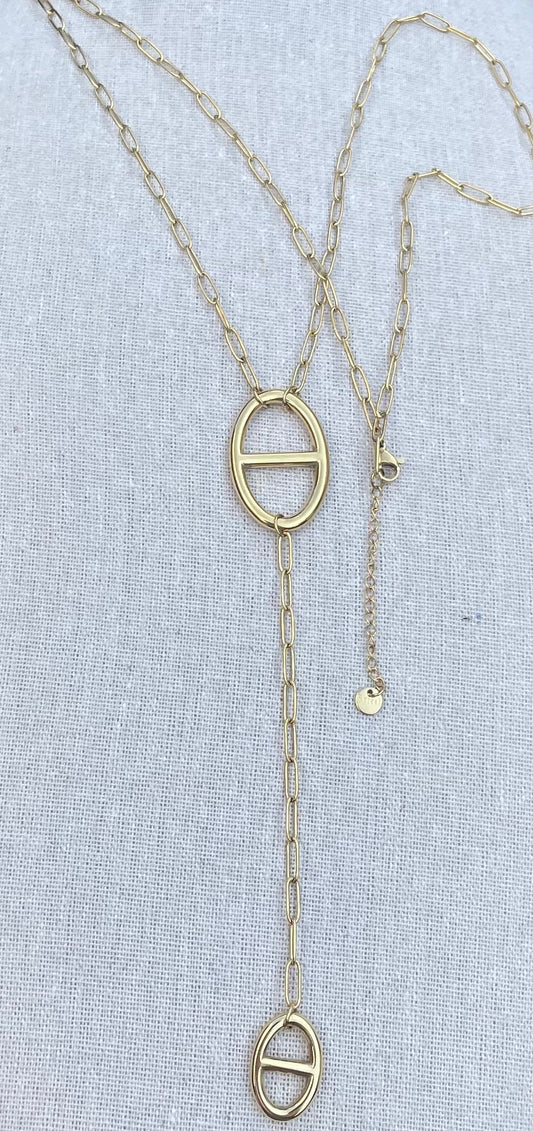 Sautoir y doré maille marine 🎀✨