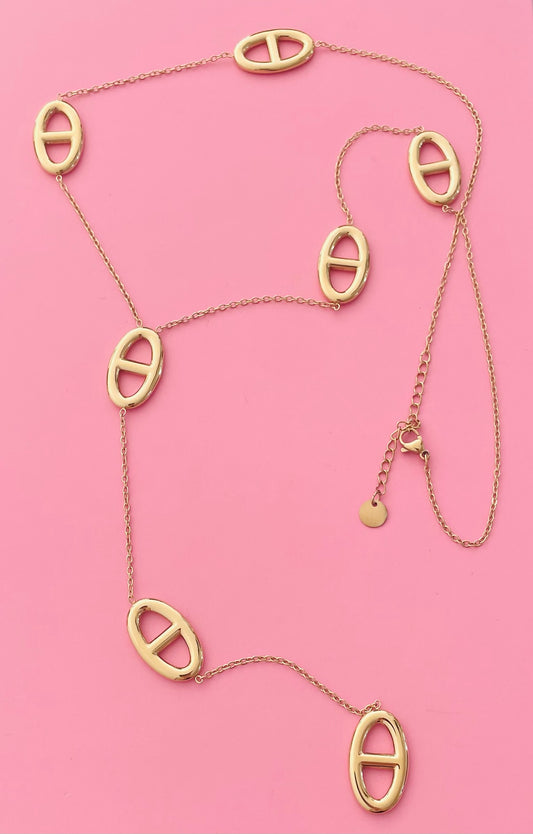 🎀Sautoir doré mailles marine✨