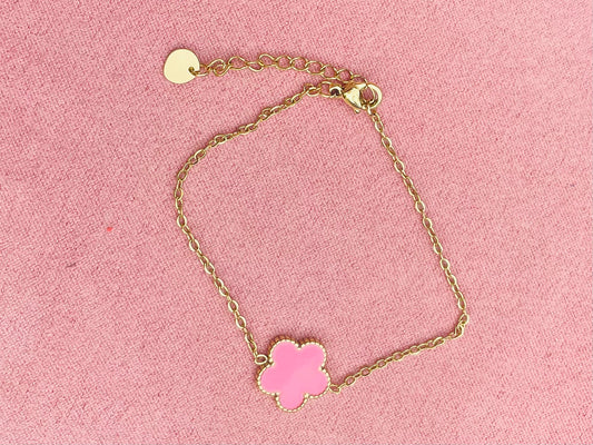 Bracelet doré fleur rose