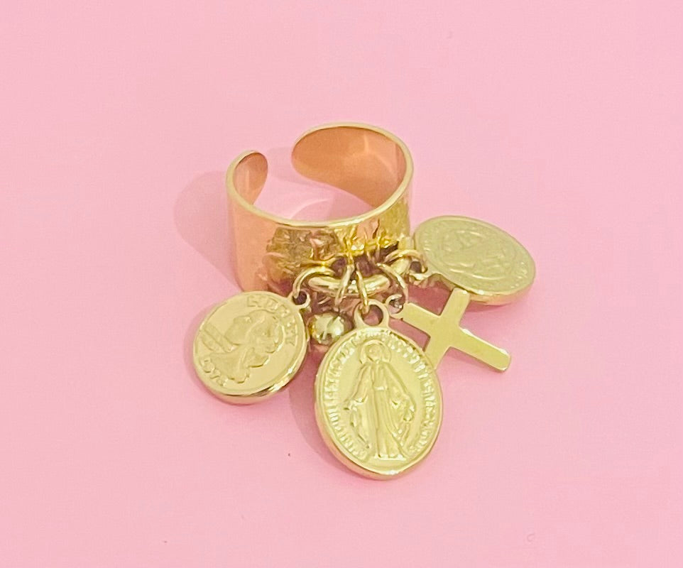 🎀✨bague dorée croix et vierge ✨🎀