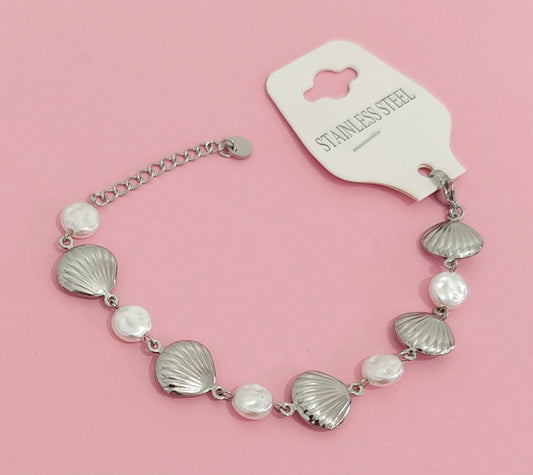 Bracelet argenté coquillages 🐚 🎀