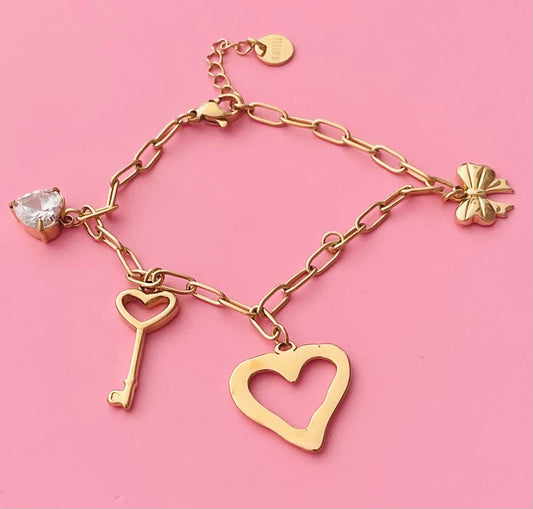 🌸💖Bracelet doré breloques 🌸🎀