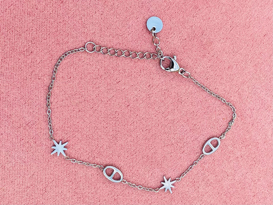 Bracelet argenté  mailles marine étoiles