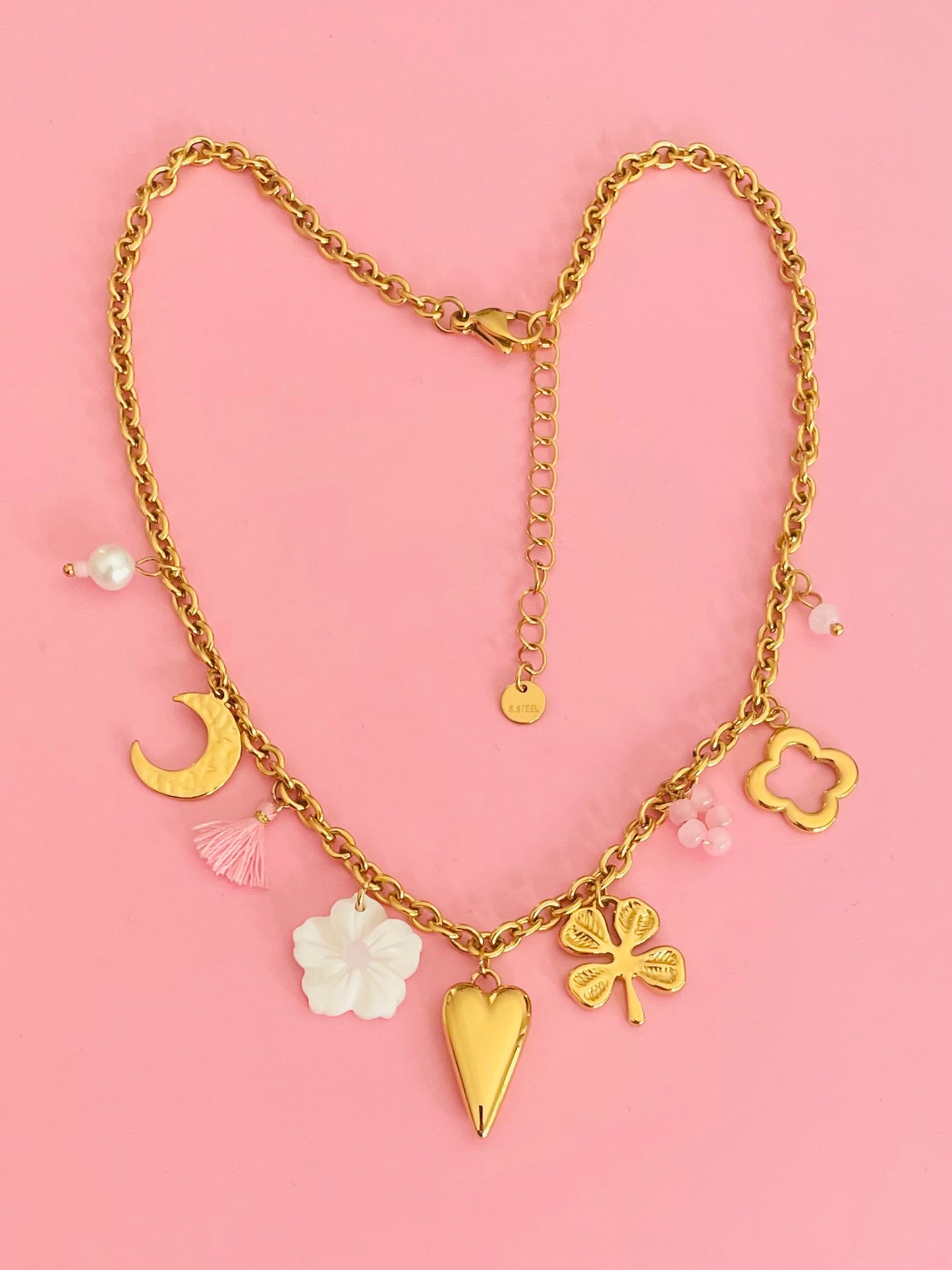 🎀✨collier doré breloques fleurs lune
