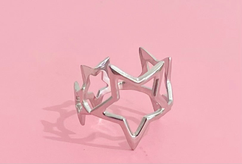 Bague argentée étoiles