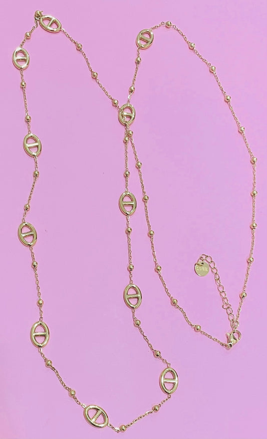 Sautoir doré mailles marine