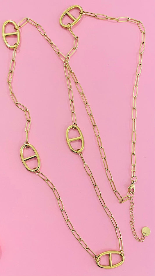 🎀Sautoir doré très tendance mailles marine🎀