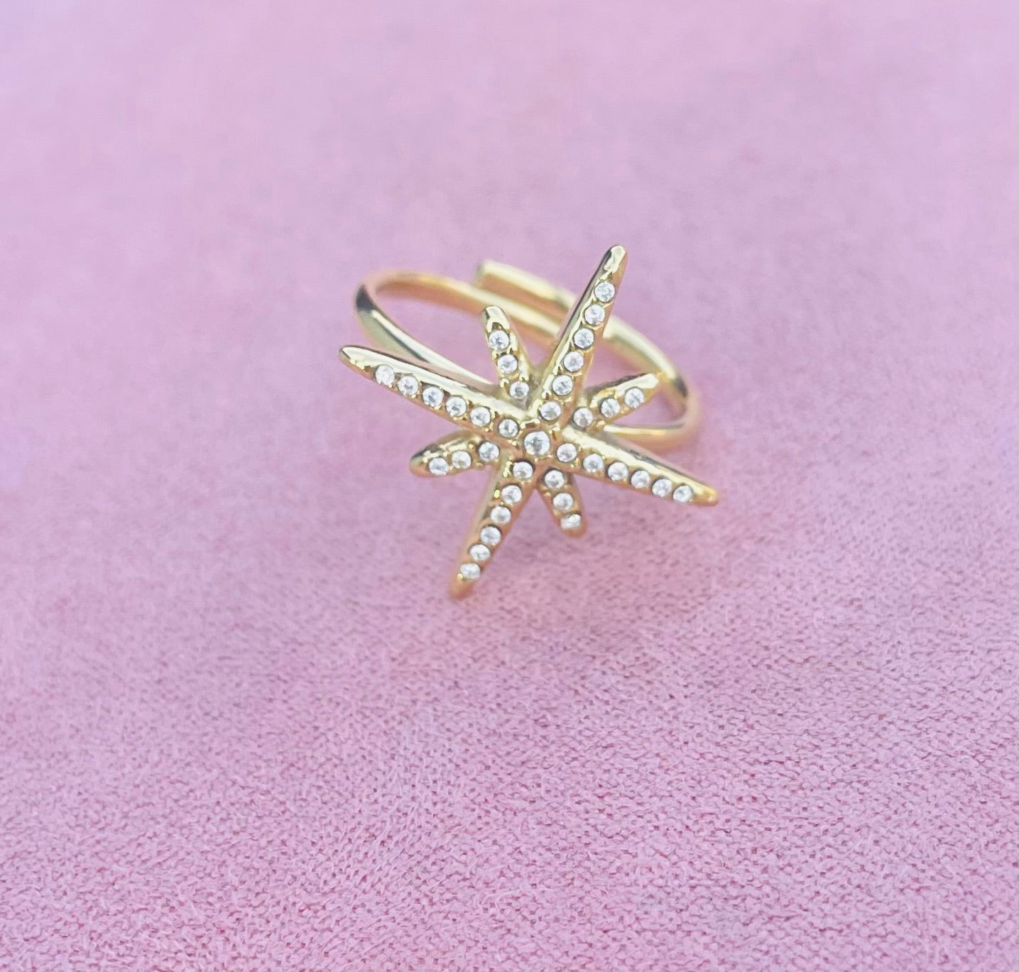 Bague dorée étoile strass