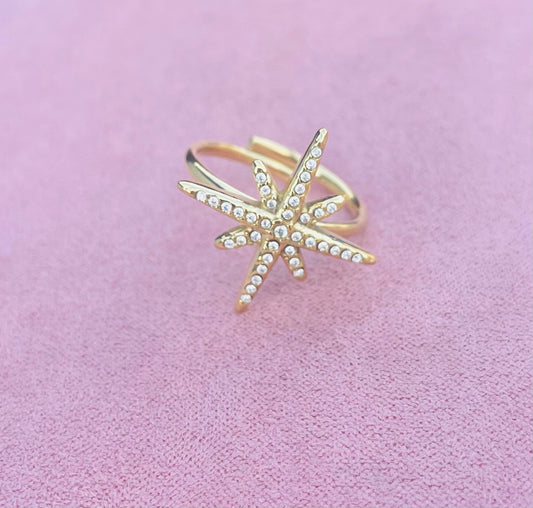 Bague dorée étoile strass