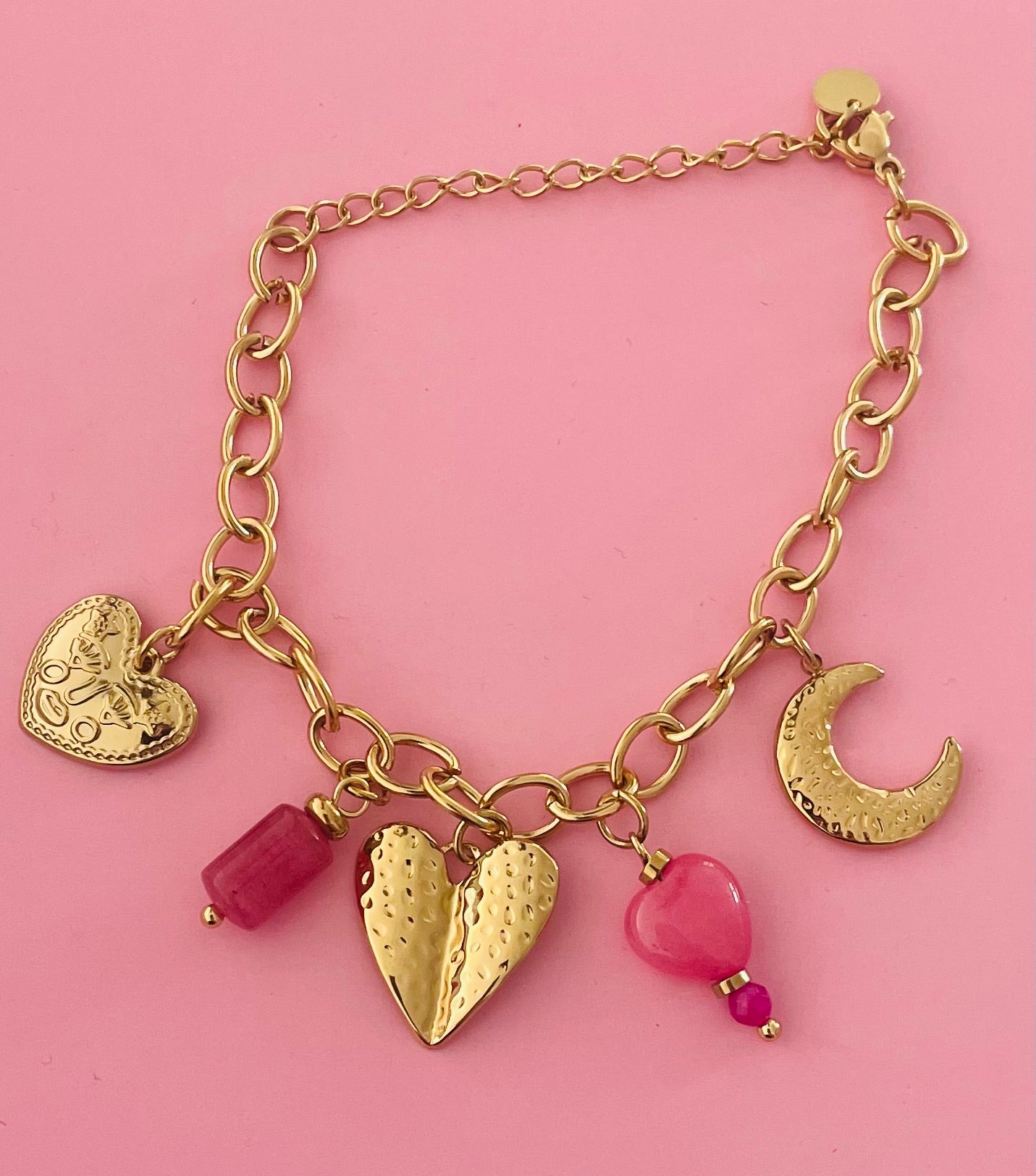 Bracelet doré cœurs lune