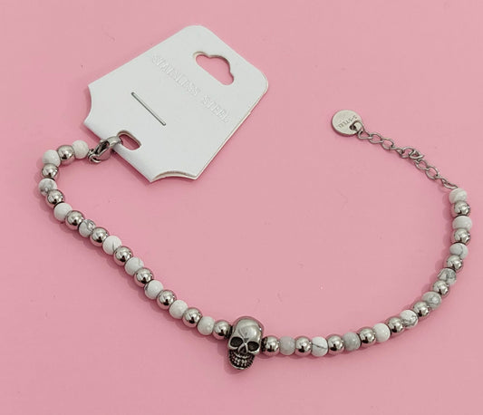 Bracelet argenté tête de mort ✨