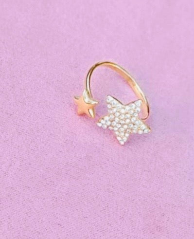 Bague dorée étoile strass