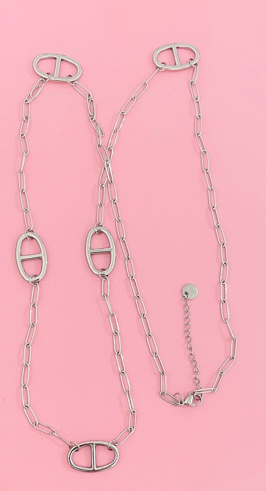 🎀Sautoir très tendance argenté mailles marine🎀✨