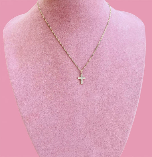 Collier doré croix strass