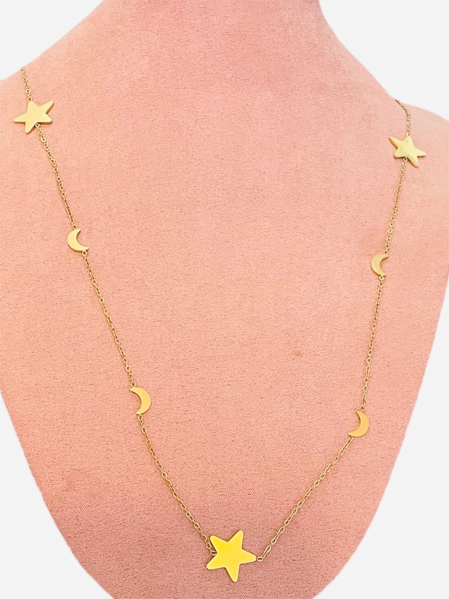 Sautoir doré étoiles lunes