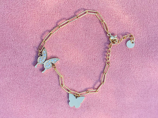 Bracelet doré papillon strass