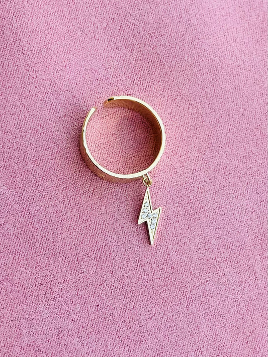 Bague dorée éclair strass