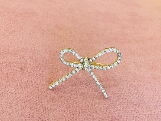 Bague dorée noeud strass