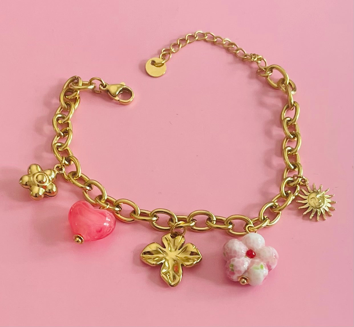 🎀✨Bracelet doré rose fleurs ✨🎀