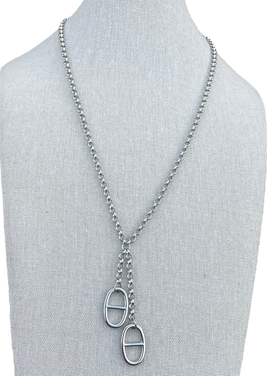 Sautoir y argenté mailles marine🎀✨