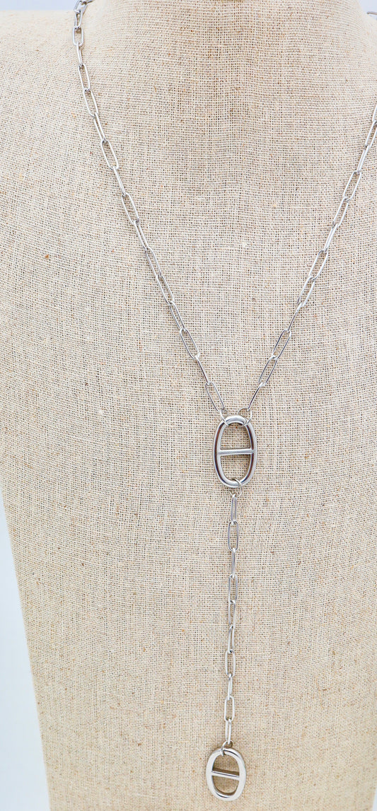 sautoir y argenté mailles marine ✨🎀