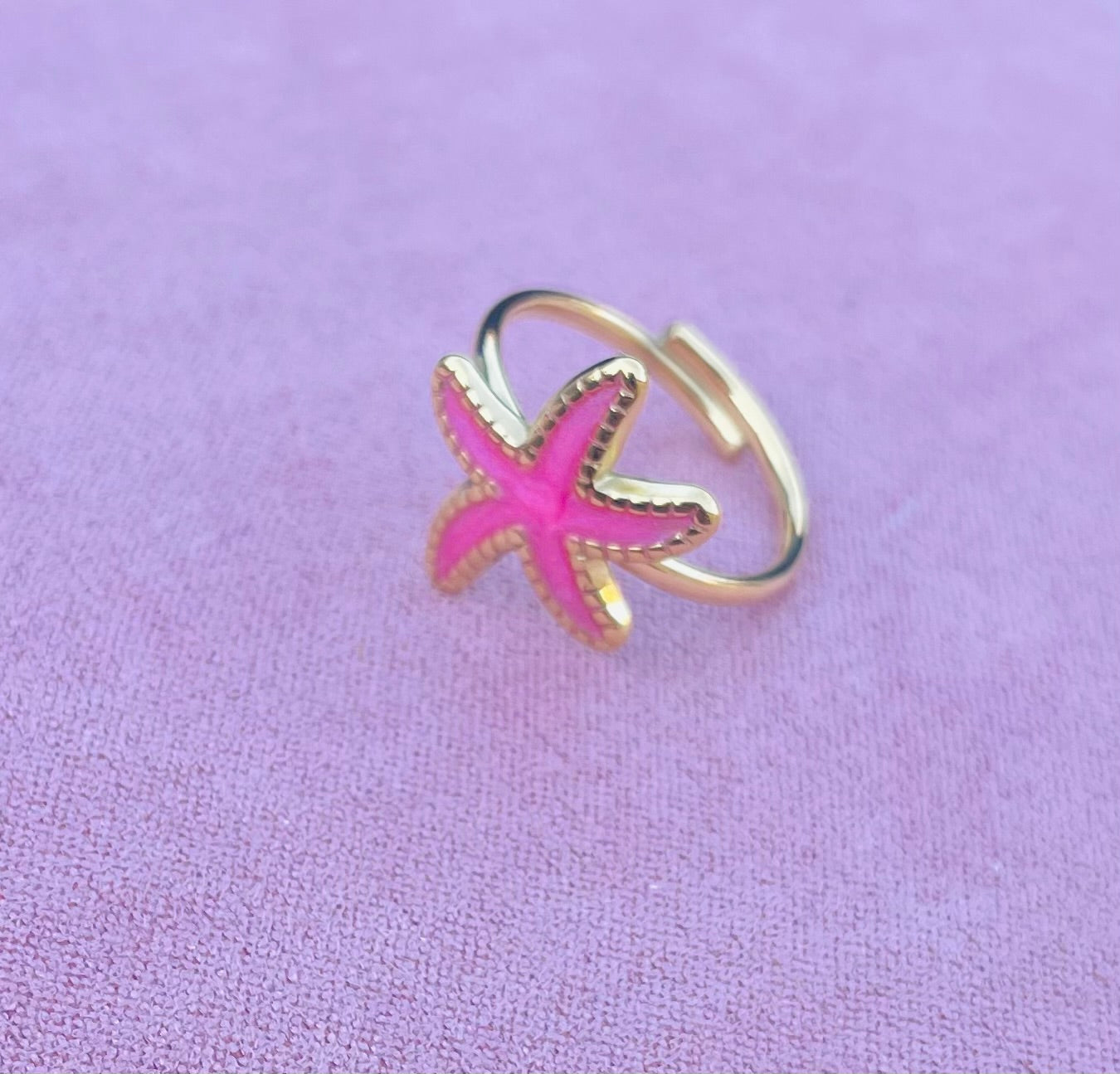 Bague dorée étoile de mer rose