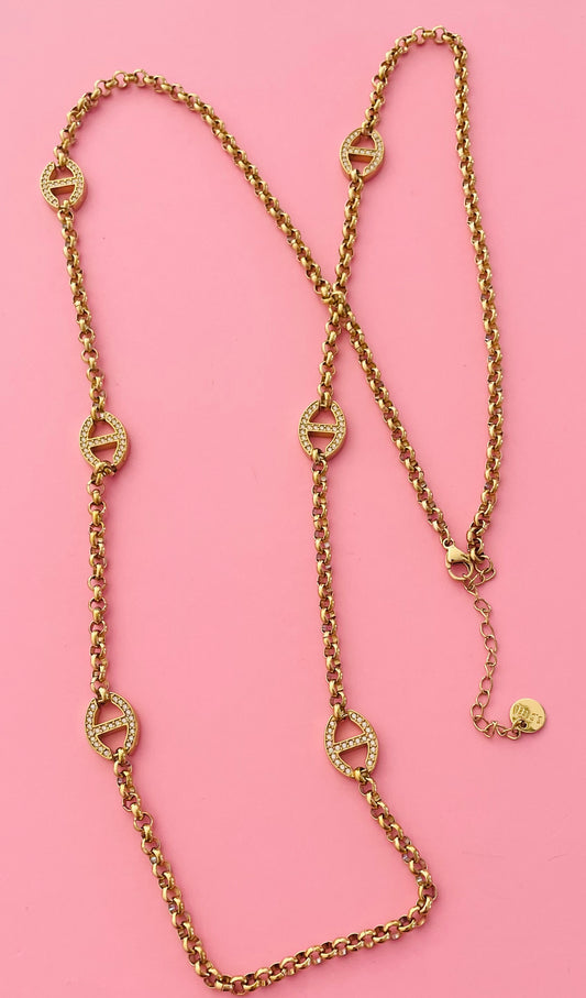 🎀Sautoir doré mailles marine✨