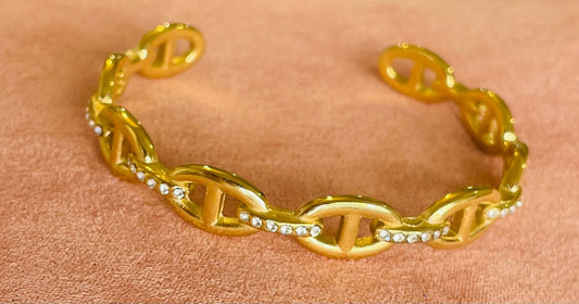 Jonc doré mailles marine strass