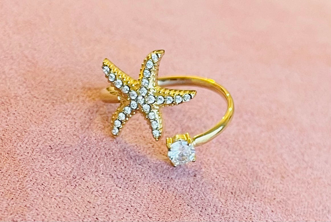 Bague dorée étoile de mer