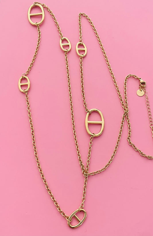 🎀Sautoir doré mailles marine ✨