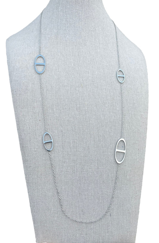 Sautoir argenté mailles marine🎀✨