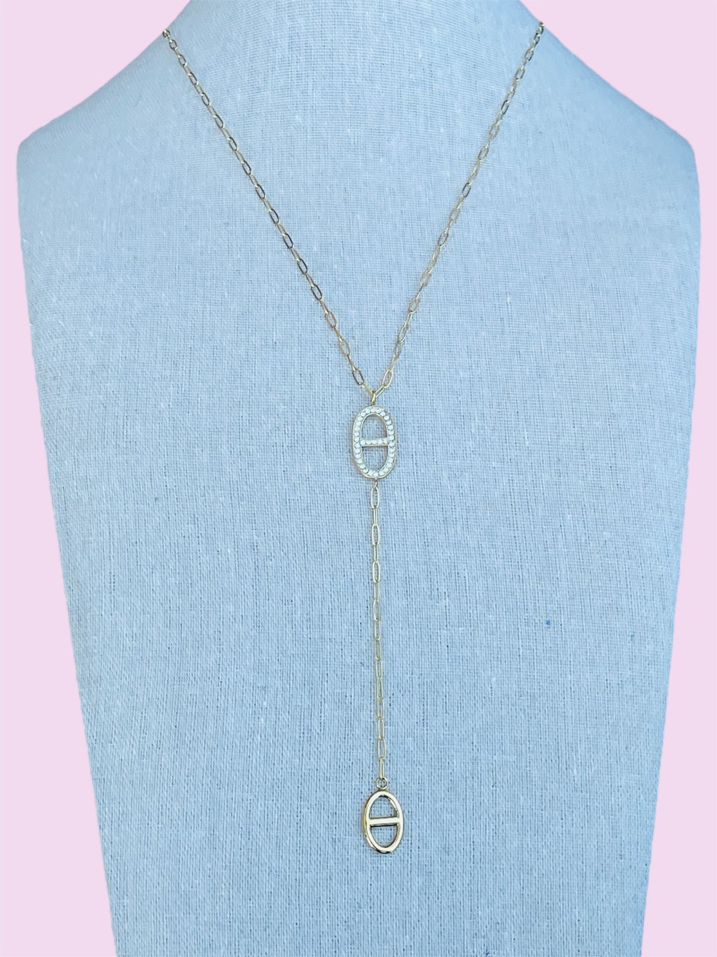 🎀✨Sautoir doré mailles marine strass