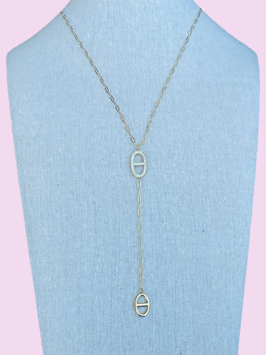 🎀✨Sautoir doré mailles marine strass