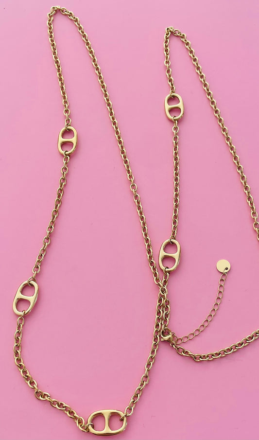 🎀Sautoir doré mailles marine ✨