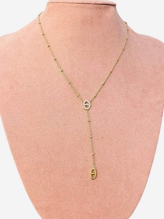 🎀🌸Collier y doré mailles marine strass🎀✨