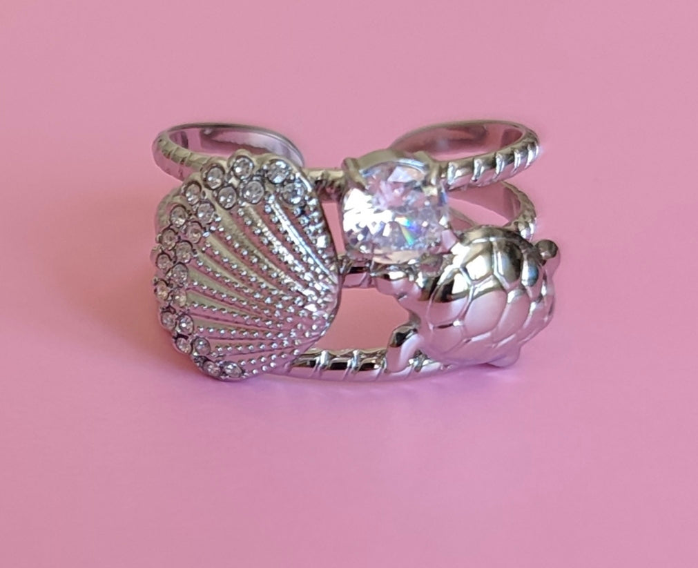 Bague argenté tortue mer