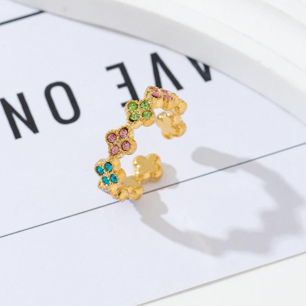 Bague dorée fleurs multi
