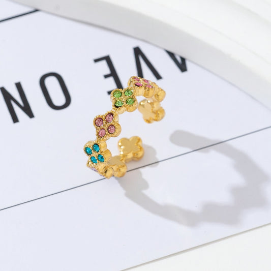 Bague dorée fleurs multi