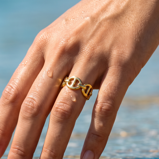 Bague dorée mailles marine